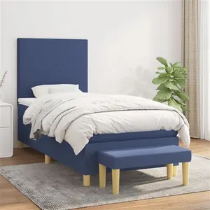 vidaXL Sommier à lattes de lit avec matelas Bleu 90x190 cm Tissu pas cher