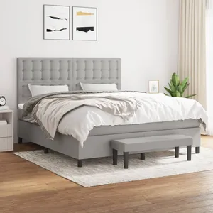 vidaXL Sommier à lattes de lit avec matelas Gris clair 180x200cm Tissu pas cher