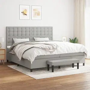 vidaXL Sommier à lattes de lit avec matelas Gris clair 200x200cm Tissu pas cher