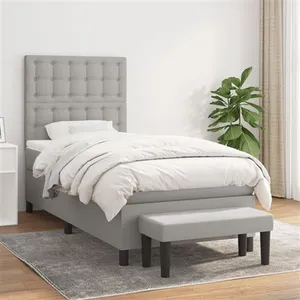 vidaXL Sommier à lattes de lit avec matelas Gris clair 100x200cm Tissu pas cher