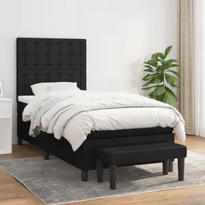 vidaXL Sommier à lattes de lit avec matelas Noir 90x200 cm Tissu pas cher
