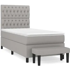 vidaXL Sommier à lattes de lit avec matelas Gris clair 100x200cm Tissu pas cher