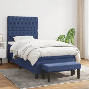 vidaXL Sommier à lattes de lit avec matelas Bleu 90x200 cm Tissu pas cher