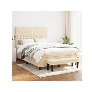 vidaXL Sommier à lattes de lit avec matelas Crème 140x190 cm Tissu pas cher