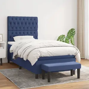 vidaXL Sommier à lattes de lit avec matelas Bleu 90x190 cm Tissu pas cher