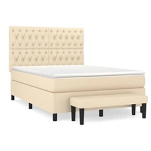 vidaXL Lit à sommier tapissier avec matelas Crème 140x200 cm Tissu pas cher