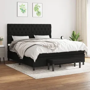 vidaXL Sommier à lattes de lit avec matelas Noir 160x200 cm Tissu pas cher