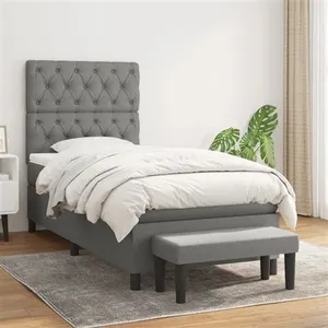 vidaXL Sommier à lattes de lit avec matelas Gris foncé 80x200 cm Tissu pas cher