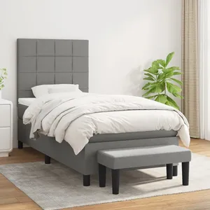 vidaXL Sommier à lattes de lit et matelas Gris foncé 90x190 cm Tissu pas cher