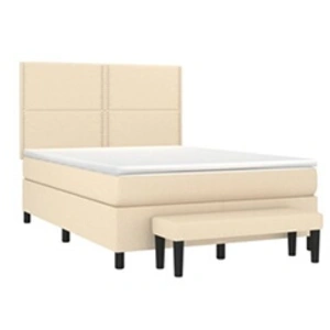 vidaXL Sommier à lattes de lit avec matelas Crème 140x200 cm Tissu pas cher