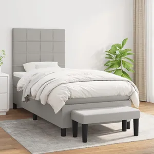 vidaXL Sommier à lattes de lit avec matelas Gris clair 90x200 cm Tissu pas cher