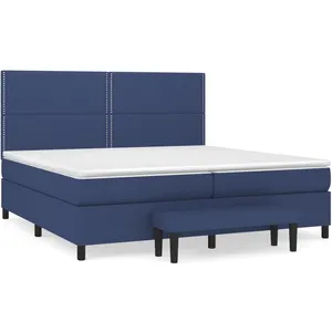 vidaXL Lit à sommier tapissier avec matelas Bleu 200x200 cm Tissu pas cher