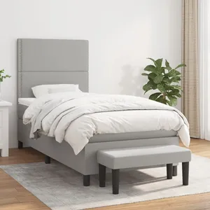 vidaXL Sommier à lattes de lit avec matelas Gris clair 100x200cm Tissu pas cher