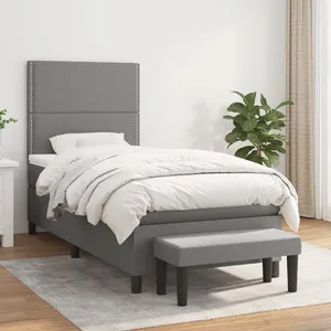 vidaXL Sommier à lattes de lit avec matelas Gris foncé 100x200cm Tissu pas cher