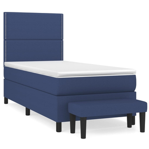vidaXL Sommier à lattes de lit avec matelas Bleu 90x200 cm Tissu pas cher