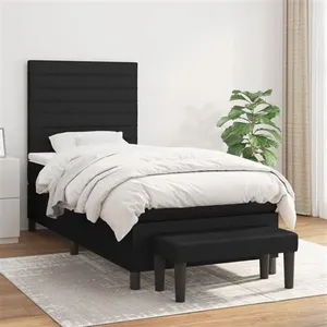 vidaXL Sommier à lattes de lit avec matelas Noir 100x200 cm Tissu pas cher