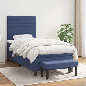 vidaXL Sommier à lattes de lit avec matelas Bleu 80x200 cm Tissu pas cher