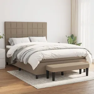 vidaXL Sommier à lattes de lit avec matelas Taupe 140x200 cm Tissu pas cher