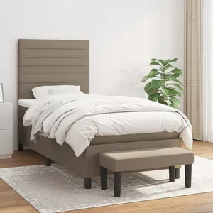 vidaXL Sommier à lattes de lit avec matelas Taupe 90x190 cm Tissu pas cher