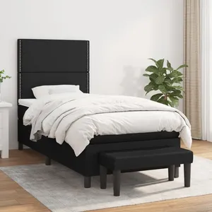 vidaXL Sommier à lattes de lit et matelas Noir 80x200 cm Tissu pas cher