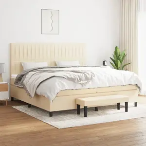 vidaXL Sommier à lattes de lit avec matelas Crème 200x200 cm Tissu pas cher