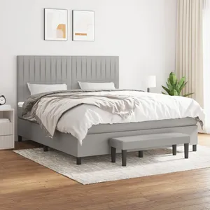 vidaXL Sommier à lattes de lit avec matelas Gris clair 180x200cm Tissu pas cher