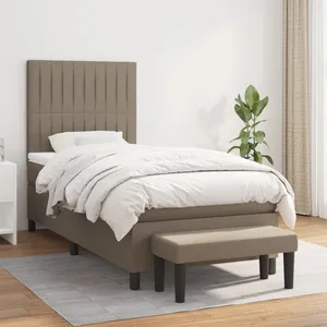 vidaXL Lit à sommier tapissier avec matelas Taupe 90x190 cm Tissu pas cher