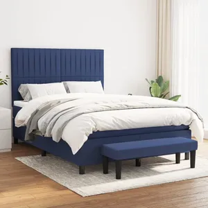 vidaXL Lit à sommier tapissier avec matelas Bleu 140x200 cm Tissu pas cher
