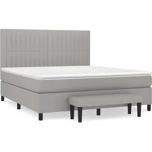 vidaXL Sommier à lattes de lit avec matelas Gris clair 160x200cm Tissu pas cher