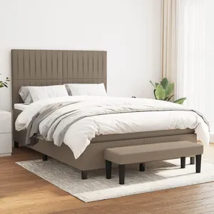 vidaXL Sommier à lattes de lit avec matelas Taupe 140x200 cm Tissu pas cher