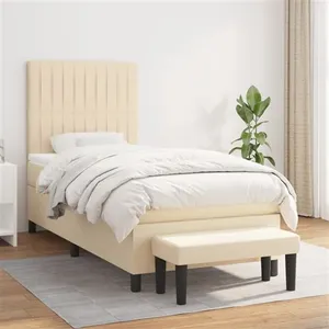 vidaXL Sommier à lattes de lit avec matelas Crème 90x200 cm Tissu pas cher