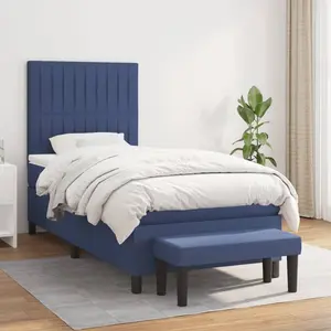 vidaXL Sommier à lattes de lit avec matelas Bleu 90x200 cm Tissu pas cher