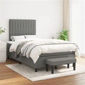 vidaXL Sommier à lattes de lit avec matelas Gris foncé 120x200cm Tissu pas cher