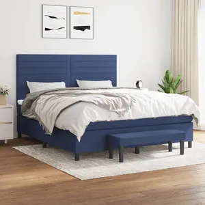 vidaXL Sommier à lattes de lit avec matelas Bleu 180x200 cm Tissu pas cher