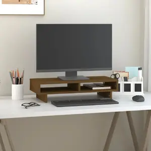 vidaXL Support de moniteur Marron miel 60x27x14 cm Bois de pin solide pas cher
