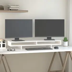 Comparateur de prix : vidaXL Support de moniteur Blanc 100x27x14 cm Bois de pin solide