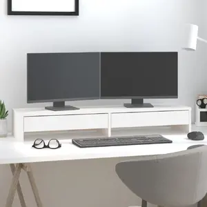 Comparateur de prix : vidaXL Support de moniteur Blanc 100x27x15 cm Bois de pin solide