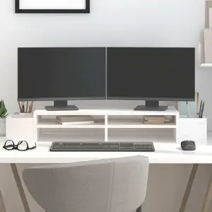 Comparateur de prix : vidaXL Support de moniteur Blanc 100x27,5x15 cm Bois de pin solide