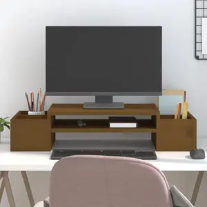 Comparateur de prix : vidaXL Support de moniteur Marron miel 70x27,5x15cm Bois de pin solide