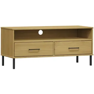 vidaXL Meuble TV avec pieds en métal Marron Bois de pin massif OSLO pas cher