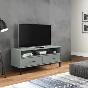 vidaXL Meuble TV avec pieds en métal Gris Bois de pin massif OSLO pas cher
