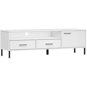 Comparateur de prix : vidaXL Meuble TV avec pieds en métal Blanc Bois de pin massif OSLO