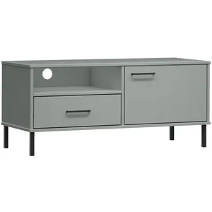 vidaXL Meuble TV avec pieds en métal Gris Bois de pin massif OSLO pas cher