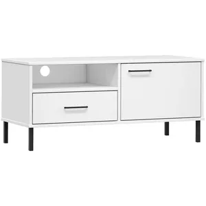 Comparateur de prix : vidaXL Meuble TV avec pieds en métal Blanc Bois de pin massif OSLO