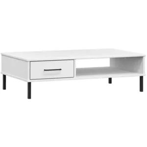 Comparateur de prix : vidaXL Table basse avec pieds en métal Blanc Bois pin massif OSLO