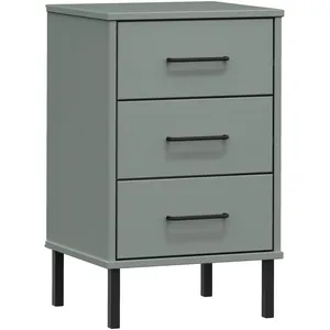 vidaXL Table de chevet avec pieds en métal Gris Bois pin massif OSLO pas cher