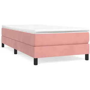 vidaXL Sommier à lattes de lit avec matelas Rose 90x200 cm Velours pas cher