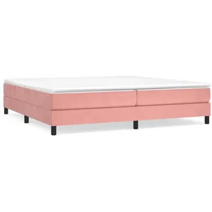 vidaXL Sommier à lattes de lit avec matelas Rose 200x200 cm Velours pas cher