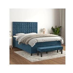 vidaXL Sommier à lattes de lit et matelas Bleu foncé 140x190cm Velours
