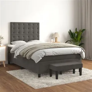 vidaXL Sommier à lattes de lit et matelas Gris foncé 120x200cm Velours pas cher